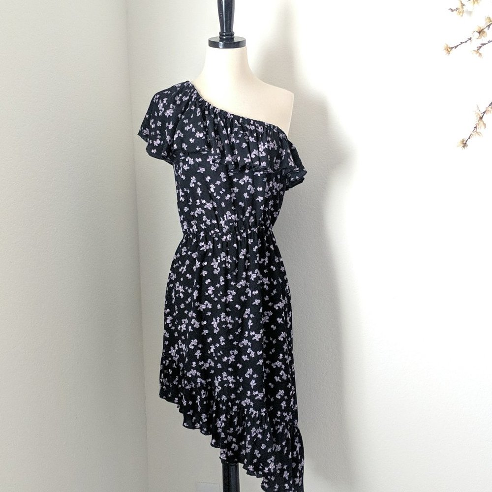 LEITH Flower Print One Shoulder Ruffle Dress Small